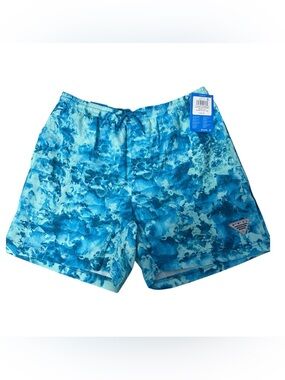 Columbia PFG Swim Shorts Mens Medium Blue Water Camo Omni Shade Lined NWT